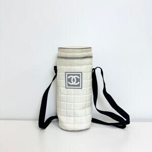 CHANEL CC Logo Sport Line White Quilted Cylinder Bag